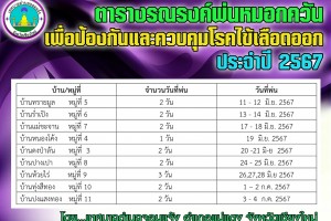 รูปภาพ : ข่าวประชาสัมพันธ์ จาก เทศบาลตำบลจอมแจ้ง จะดำเนินโครงการป้องกันและควบคุมโรคไข้เลือดออก ประจำปี พ.ศ. 2567