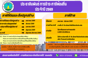รูปภาพ : ประชาสัมพันธ์การชำระภาษีท้องถิ่น ประจำปี พ.ศ. 2569 สอบถามเพิ่มเติมได้ที่ : 053-372432