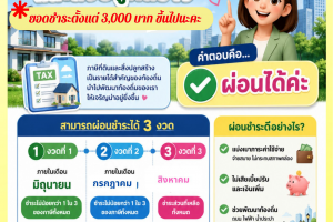 รูปภาพ : ประชาสัมพันธ์ระยะเวลาการจัดเก็บภาษีที่ดินและสิ่งปลูกสร้าง ประจำปี 2569 พร้อมเปิดโอกาสให้ประชาชนสามารถผ่อนชำระภาษีได้สูงสุด 3 งวด ตามกฎกระทรวงว่าด้วยการผ่อนชำระภาษีที่ดินและสิ่งปลูกสร้าง พ.ศ. 2562 เพื่อช่วยบรรเทาภาระค่าใช้จ่ายและเพิ่มสภาพคล่องให้แก่ประชาชนและผู้ประกอบการในพื้นที่ ทั้งนี้ ผู้เสียภาษีที่มีภาษีตั้งแต่ 3,000 บาทขึ้นไป สามารถยื่นคำร้องขอผ่อนชำระภาษีต่อองค์กรปกครองส่วนท้องถิ่น ภายในเดือนมิถุนายนของปีนั้น โดยสามารถผ่อนชำระได้ไม่เกิน 3 งวด ในจำนวนเท่า ๆ กัน ดังนี้ งวดที่ 1 ชำระภายในเดือนมิถุนายน 2569 งวดที่ 2 ชำระภายในเดือนกรกฎาคม 2569 งวดที่ 3 ชำระภายในเดือนสิงหาคม 2569 สอบถามรายละเอียดเพิ่มเติมได้ที่ งานพัฒนารายได้ กองคลัง เทศบาลตำบลจอมแจ้ง ☎️โทร 053-372432 ID LINE : @722razat